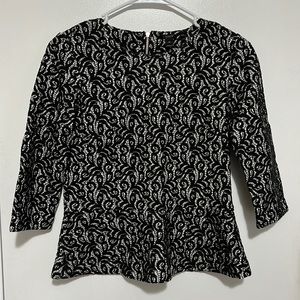 J. Crew Black & White Lace Peplum Top